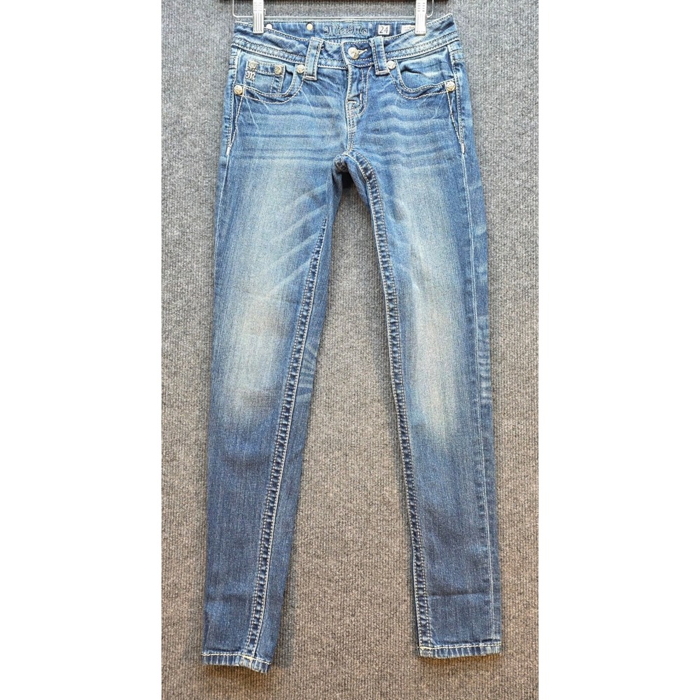 Miss Me Skinny Jeans Womens Mid Rise Embellished Blue 24 Excellent Western - Picture 2 of 12